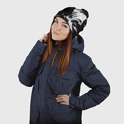 Шапка с помпоном Брызги красок - белая и черная, цвет: 3D-черный — фото 2