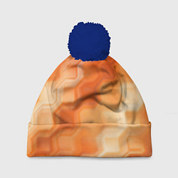 Шапка с помпоном Золотисто-оранжевый туманный паттерн, цвет: 3D-тёмно-синий