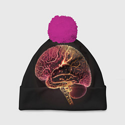 Шапка с помпоном Нейронный неоновый мозг, цвет: 3D-малиновый