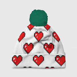 Шапка с помпоном Сердца в стиле пиксель-арт, цвет: 3D-зеленый