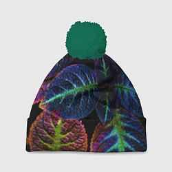 Шапка с помпоном Неоновые листья растений, цвет: 3D-зеленый