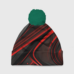 Шапка c помпоном Black and red abstract