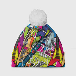 Шапка c помпоном Guitars - pop art pattern