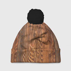 Шапка с помпоном Текстура дерева, цвет: 3D-черный