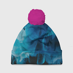Шапка с помпоном Абстрактный синий дым, цвет: 3D-малиновый