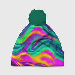 Шапка с помпоном Градиентные цветные волны, цвет: 3D-зеленый