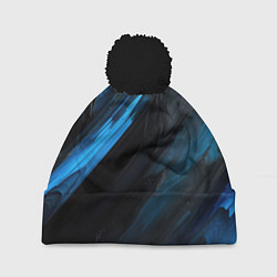 Шапка с помпоном Синяя краска на черном фоне, цвет: 3D-черный