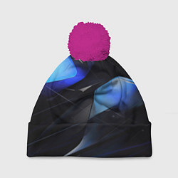 Шапка с помпоном Black blue elements, цвет: 3D-малиновый
