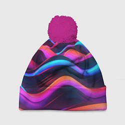 Шапка с помпоном Неоновые фиолетовые волны, цвет: 3D-малиновый