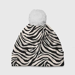 Шапка с помпоном Полосатая шкура зебры, белого тигра, цвет: 3D-белый