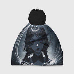 Шапка с помпоном Аниме готическая девушка с двумя косами, цвет: 3D-черный