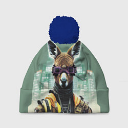 Шапка с помпоном Cool kangaroo - cyberpunk, цвет: 3D-тёмно-синий