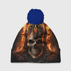 Шапка с помпоном Лучший огненный череп, цвет: 3D-тёмно-синий