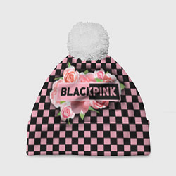 Шапка с помпоном Blackpink logo roses, цвет: 3D-белый