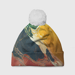Шапка с помпоном Мраморная радуга, цвет: 3D-белый