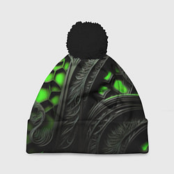 Шапка c помпоном Green black abstract