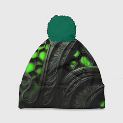 Шапка с помпоном Green black abstract, цвет: 3D-зеленый