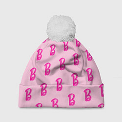 Шапка с помпоном Барби паттерн буква B, цвет: 3D-белый