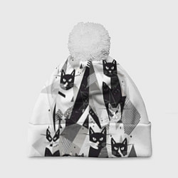 Шапка с помпоном Абстрактные коты, цвет: 3D-белый
