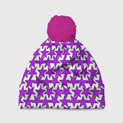 Шапка с помпоном Ретро звёзды фиолетовые, цвет: 3D-малиновый