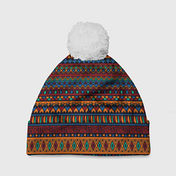Шапка с помпоном Этнические узоры полосы, цвет: 3D-белый
