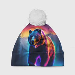 Шапка с помпоном Люминесцентный медведь гризли, цвет: 3D-белый