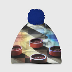Шапка с помпоном Игра шашки, цвет: 3D-тёмно-синий