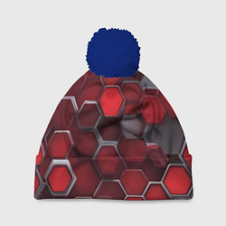 Шапка с помпоном Cyber hexagon red, цвет: 3D-тёмно-синий