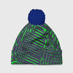 Шапка с помпоном Кибер сеть ЗелёныйФиолетовый, цвет: 3D-тёмно-синий