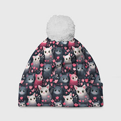 Шапка с помпоном Котики цветочки милота, цвет: 3D-белый