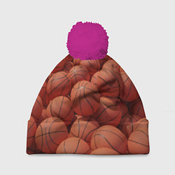 Шапка с помпоном Узор с баскетбольными мячами, цвет: 3D-малиновый