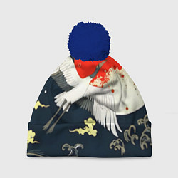 Шапка с помпоном Кимоно с японскими журавлями, цвет: 3D-тёмно-синий