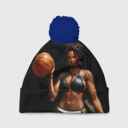 Шапка с помпоном Девушка с баскетбольным мячом, цвет: 3D-тёмно-синий