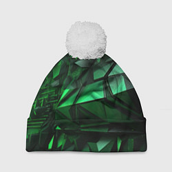 Шапка с помпоном Green abstract, цвет: 3D-белый