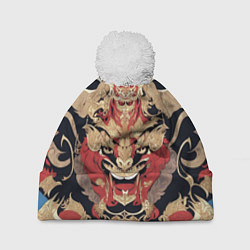 Шапка с помпоном Татуировка дух дракона, цвет: 3D-белый