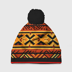 Шапка с помпоном Узор в этническом стиле масаев, цвет: 3D-черный