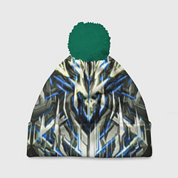 Шапка с помпоном Неоновый синий кибер череп, цвет: 3D-зеленый