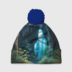 Шапка с помпоном Призрак в лесу у воды, цвет: 3D-тёмно-синий