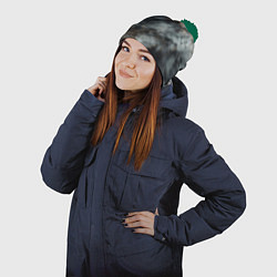 Шапка с помпоном Темно-серый мрамор, цвет: 3D-зеленый — фото 2