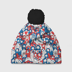 Шапка с помпоном Русские матрешки, цвет: 3D-черный