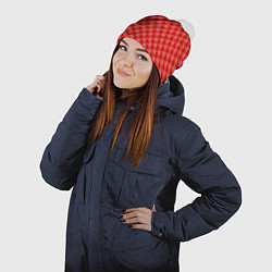 Шапка с помпоном Паттерн снежинки красный, цвет: 3D-белый — фото 2