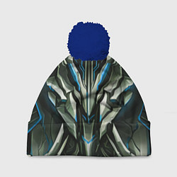 Шапка с помпоном Синяя кибер броня модерн, цвет: 3D-тёмно-синий