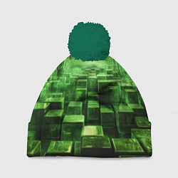 Шапка с помпоном Зеленые квадраты в лабиринте, цвет: 3D-зеленый