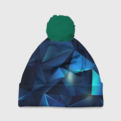 Шапка с помпоном Синяя геометрическая абстракция, цвет: 3D-зеленый