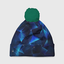 Шапка с помпоном Синяя геометрическая абстракция плиты, цвет: 3D-зеленый