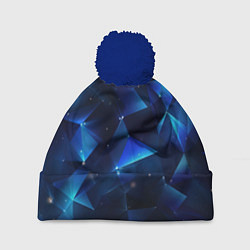 Шапка с помпоном Синяя геометрическая абстракция плиты, цвет: 3D-тёмно-синий