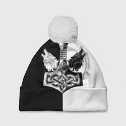 Шапка с помпоном Волки и молот Тора, цвет: 3D-белый