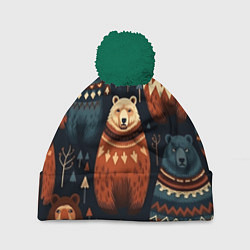 Шапка с помпоном Медведи индейцы, цвет: 3D-зеленый