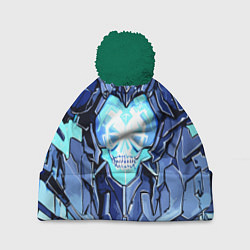 Шапка с помпоном Синий череп киберпанк, цвет: 3D-зеленый