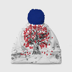 Шапка с помпоном Цветущее дерево, цвет: 3D-тёмно-синий
